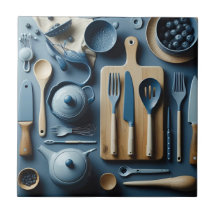 Niedliche blaue Küche Utensitic Tapete