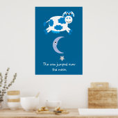 Niedliche blaue Kuh sprang über den Mond Poster (Küche)