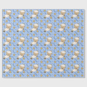 Niedliche blaue Lamm-Jungen-Baby-Dusche Geschenkpapier (Flach)