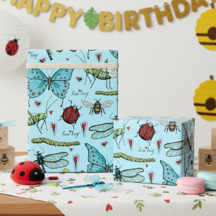Niedliche Blaue Liebe Bug Insekten für Bug Lovers Geschenkpapier