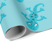 Niedliche Blaue Lizard Gecko Zeichnend Kinder Geschenkpapier (Rolleneckpunkt)