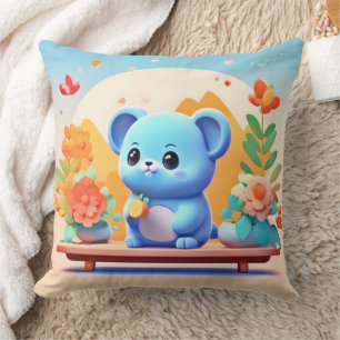 Niedliche blaue Maus mit Blume Kissen