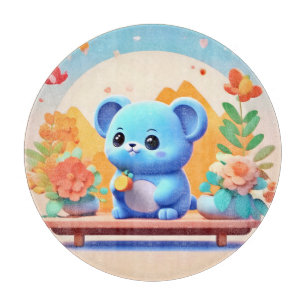 Niedliche blaue Maus mit Blume Schneidebrett