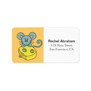 Niedliche blaue Maus mit gelbem Käse Adressaufkleber