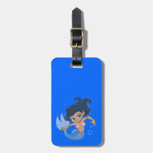 Niedliche blaue Meerjungfrau (dunkles Haar, dunkle Gepäckanhänger