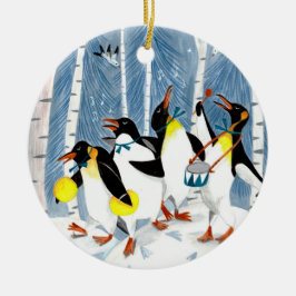 Niedliche blaue Musikpinguine Weihnachten Keramik Ornament