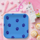 Niedliche blaue Pfotenmuster Papierplatte Pappteller (Party)