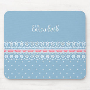 Niedliche blaue Polka Dots Girly-Pink-Spitze mit N Mousepad