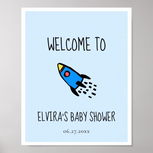 Niedliche blaue Rakete Baby Dusche Baby Poster (Vorne)