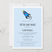 Niedliche blaue Rakete Boy Virtual Baby Dusche Einladung (Vorderseite)