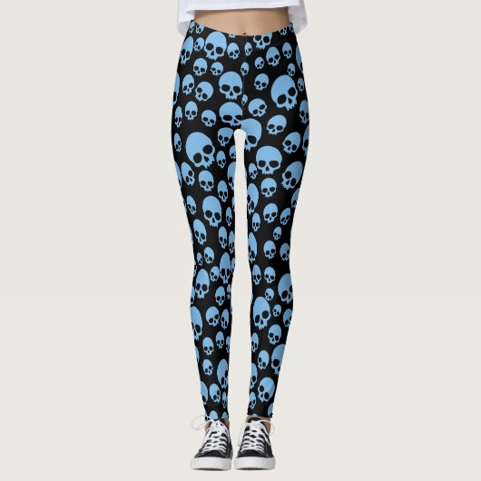 Niedliche blaue Random Skulls Muster Leggings (Vorderseite)
