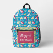 Niedliche Blaue Retro-Herz Birds-Tasse Bedruckter Rucksack (Vorderseite)