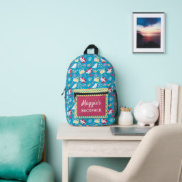 Niedliche Blaue Retro-Herz Birds-Tasse Bedruckter Rucksack