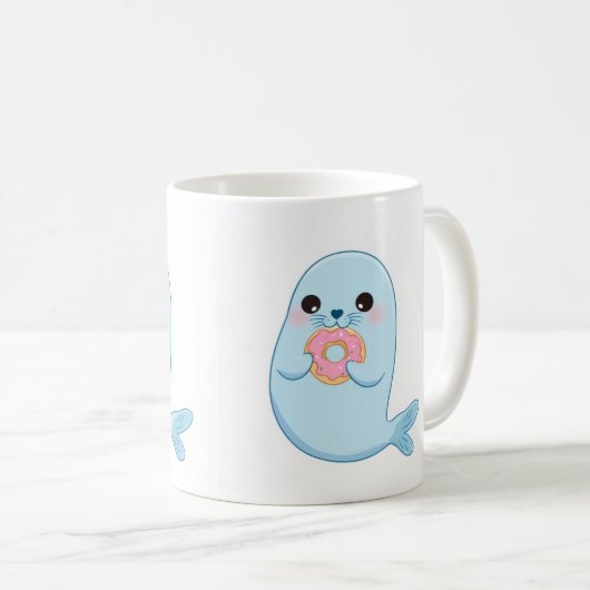 Niedliche blaue Robbe mit Donut-Kinder-Tasse  Kaffeetasse (VorderseiteRechts)