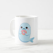 Niedliche blaue Robbe mit Donut-Kinder-Tasse  Kaffeetasse (Vorderseite Links)
