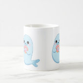 Niedliche blaue Robbe mit Donut-Kinder-Tasse  Kaffeetasse (Mittel)