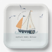 Niedliche blaue Sailboat Pastel Babydusche Pappteller (Vorderseite)