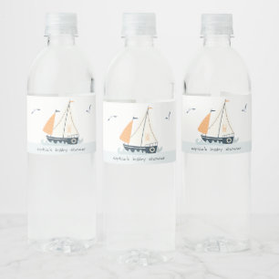 Niedliche blaue Sailboat Pastel Babydusche Wasserflaschenetikett