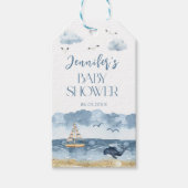 Niedliche blaue Segel Babydusche Danke Geschenkanhänger (Vorderseite)