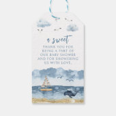 Niedliche blaue Segel Babydusche Danke Geschenkanhänger (Rückseite)