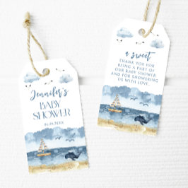 Niedliche blaue Segel Babydusche Danke Geschenkanhänger