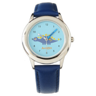 Niedliche blaue Stegosaurus-Dinosaurier-Kinderuhr Armbanduhr
