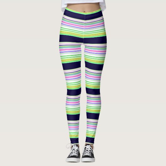 Niedliche blaue Streifen Leggings (Vorderseite)