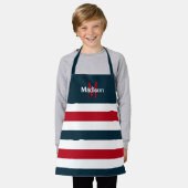 Niedliche blaue Streifen Monogramm Kinder Schürze (Getragen)