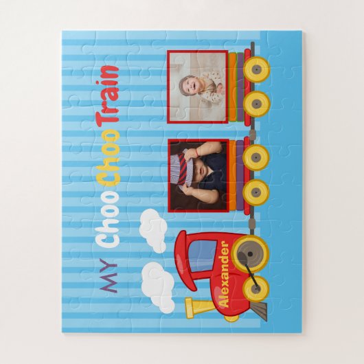 Niedliche Blaue Streifen Muster Spielzeugzug Boys Puzzle (Vertikal)