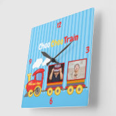 Niedliche Blaue Streifen Muster Spielzeugzug Boys Quadratische Wanduhr (Winkel)