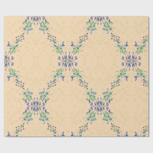 Niedliche blaue und hellbraune Blume Geschenkpapier (Flach)