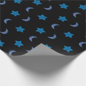 Niedliche blaue und schwarze Mönche und Sterne Geschenkpapier (Ecke)
