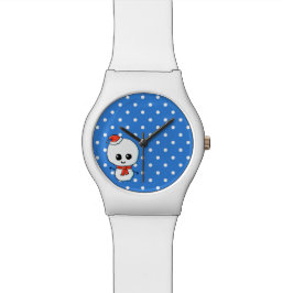 Niedliche blaue und weiße Polka Punkte, Weihnachts Armbanduhr
