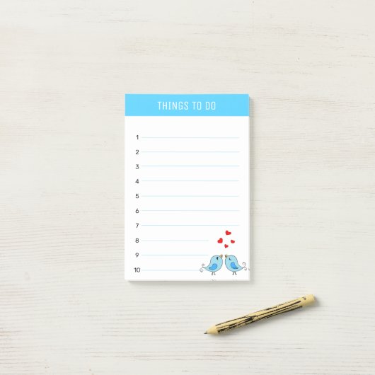 Niedliche blaue Vögel & Herzenslust Post-it Klebezettel (Auf Schreibtisch)