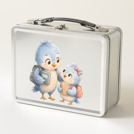 Niedliche Blaue Vögel Silberne Lunchbox (Vorderseite)