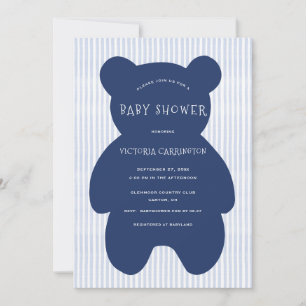 Niedliche Blauer Bärenstreifen Babydusche Einladung