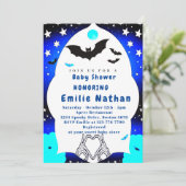 Niedliche Blauer Halloween-Babydusche Einladung (Stehend Vorderseite)