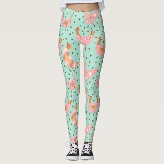 Niedliche blauer Rosa Hennenhähnchen Leggings (Vorderseite)