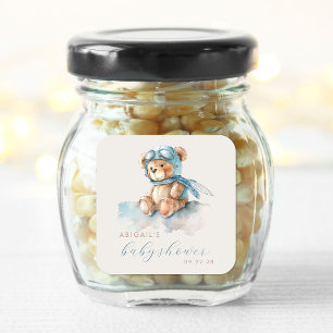 Niedliche Blauer Teddybär Kinderdusche Quadratischer Aufkleber