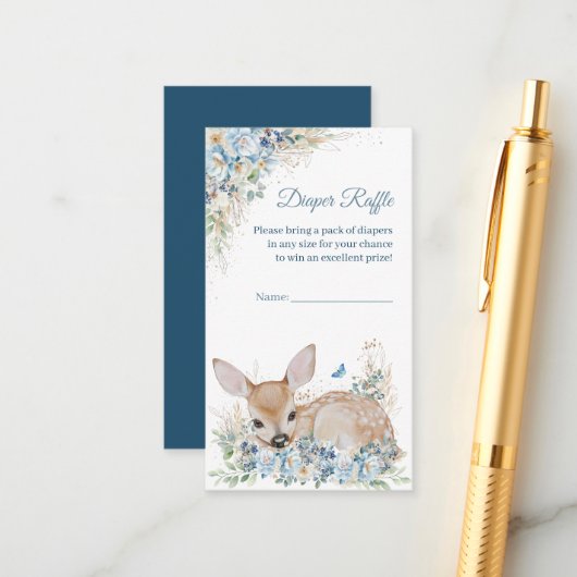 Niedliche Blauer und Beige Blütendusche Begleitkarte (Vorderseite/Rückseite Beispiel)