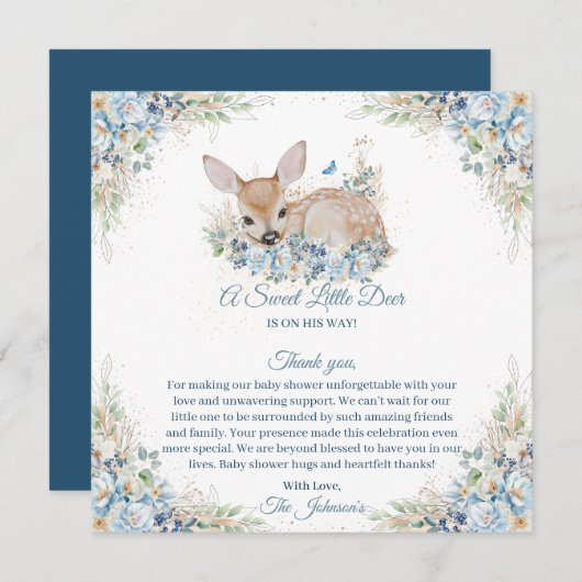 Niedliche Blauer und Beige Blütendusche Dankeskarte (Vorne/Hinten)