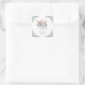 Niedliche Blauer und Beige Blütendusche Quadratischer Aufkleber (Tasche)