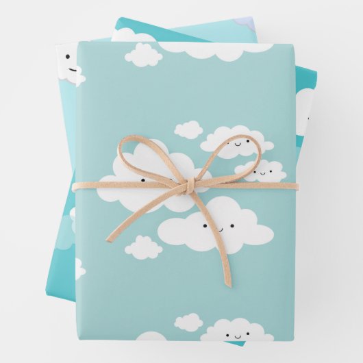 Niedliche Blauer Wrapper aus Wolken Geschenkpapier Set (Beispiel)