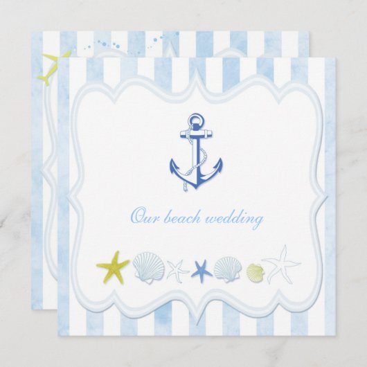 Niedliche blaugestreifte Nautikhochzeit Einladung (Vorne/Hinten)