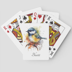 Niedliche Blaumeise auf einem Ast, individuell Spielkarten