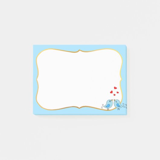 Niedliche Blauvögel, Herz und hellblauer Rahmen Post-it Klebezettel (Vorderseite)