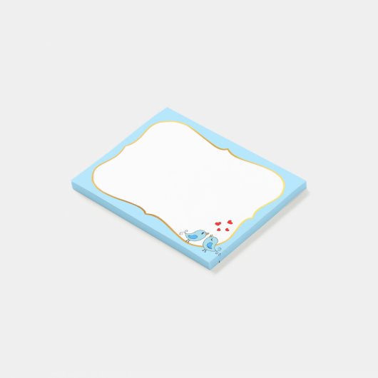 Niedliche Blauvögel, Herz und hellblauer Rahmen Post-it Klebezettel (angewinkelt)