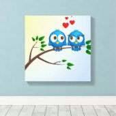 Niedliche Blauvögel im Cartoon der Liebe Leinwanddruck (Insitu (Holzboden))