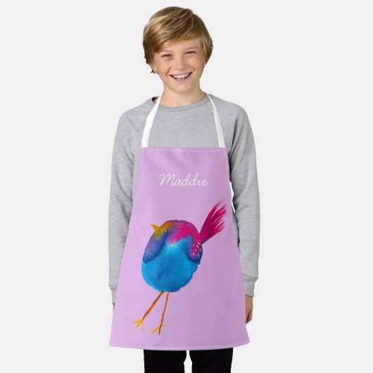 Niedliche Blauvogelwasserfarbe Schürze (Getragen)