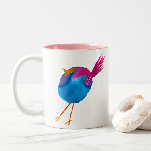 Niedliche Blauvogelwasserfarbe Zweifarbige Tasse (Mit Donut)